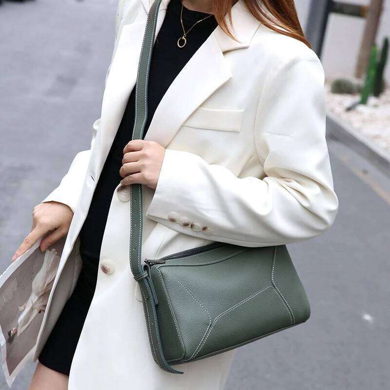 New Women Lady Popular Commuter Boston Crossbody Messenger Female Soft Genuine Leather Geometric Pillow Shoulder Bag