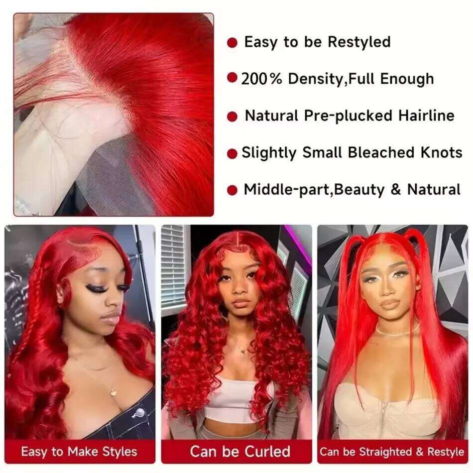 Hot Red 13x6 Hd Frontal Human Hair Wigs Brazilian Colored Body Wave Lace Front 4x4 5x5 Closure Wig For Women
