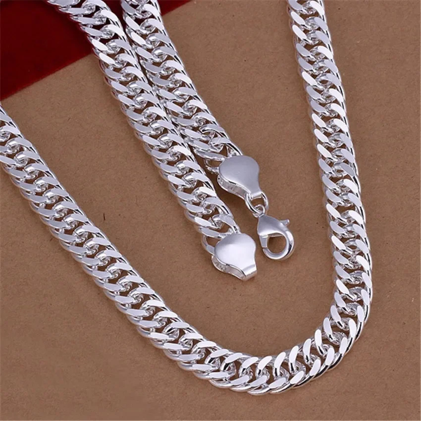 Fine 925 Sterling Silver 10MM Chain Necklace For Man Women Solid Wedding Fashion Jewelry Charms Gifts 250529