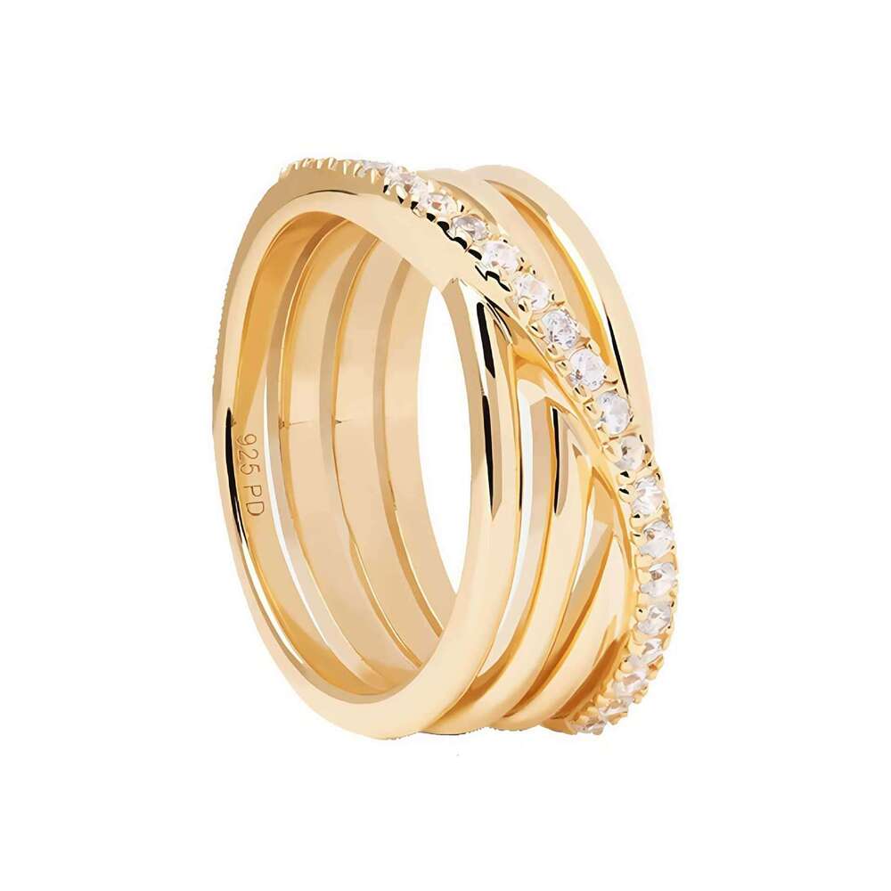 Spanish PD Silver Three-Ring Cross Niche Light Luxury High-End Design Inlaid Diamond Fashion Women's Ring