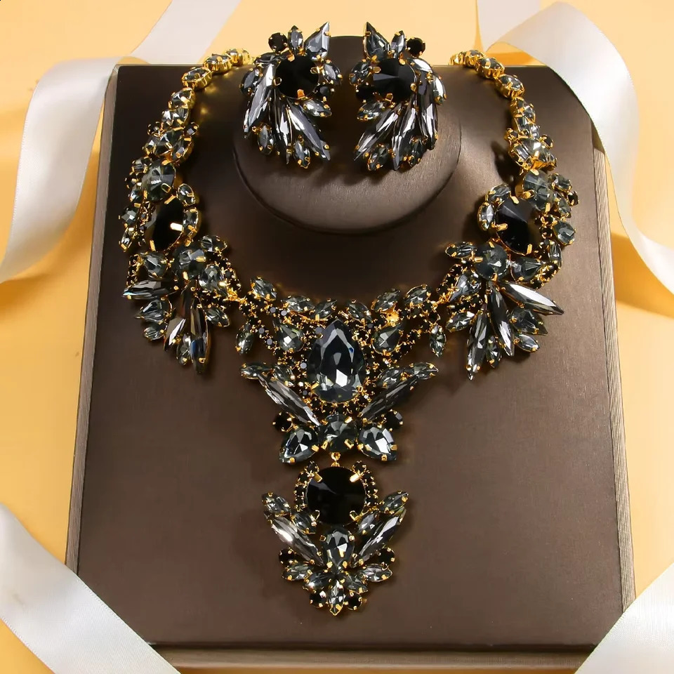 Stonefans Black Dubai Jewelry Set Necklace African Statement Men Gift Choker Bride Prom Wedding Necklace and Earring Set 250530