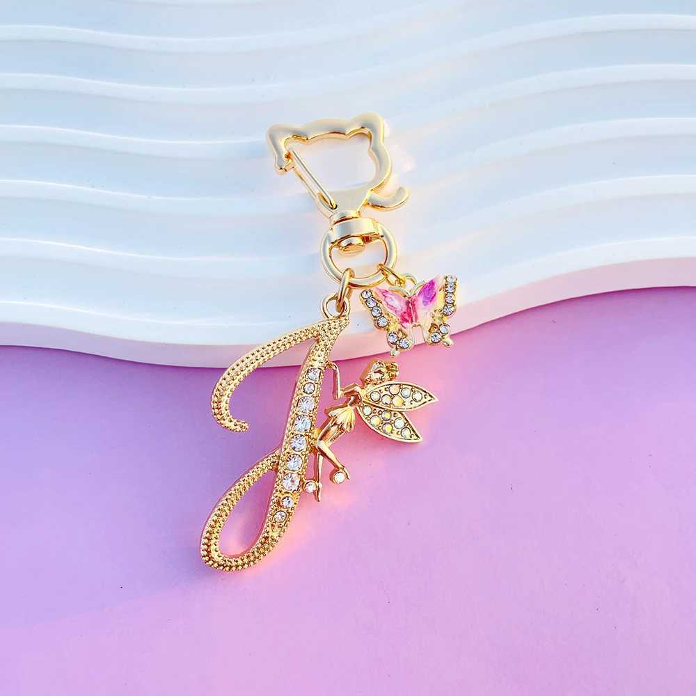 Boutique Angel A-Z 26 Initial Letters Butterfly Keyring Crystal Metal Keychain Bag Pendant Mothers Day Gift Women Girl Jewelry XJ250602