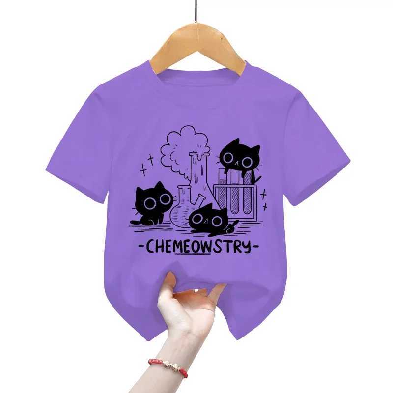 Chemistry Classic Childrens T-shirts Clothing Science Chemistry Children T-shirt Girls Boys T-shirt Cute Black Cat Kids T-shirt T250603