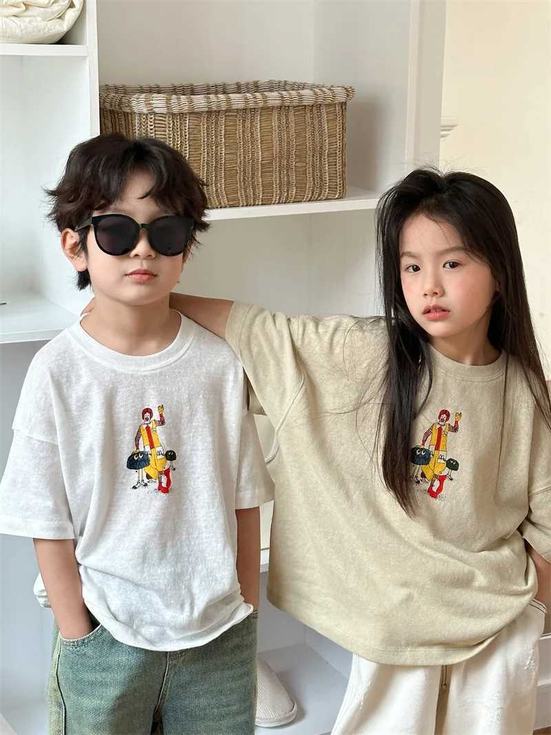 Children Clothing Kids 2024 Summer New Korean Style Short Sleeve Cartoon Printed T-shirt for Boys and Girls Cute Short Sleeve T250603
