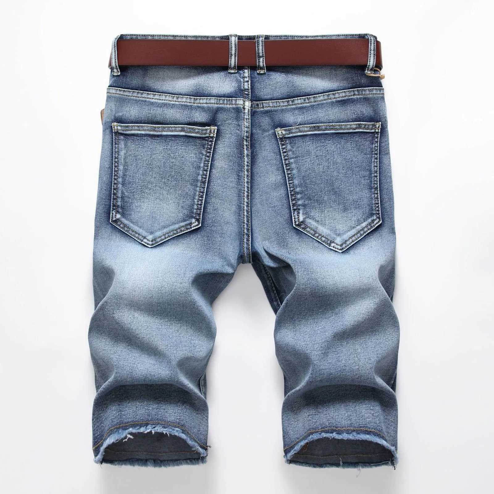 Mens Fashion Handsome Five-point Denim Shorts American Style Classic Ripped Holes Jeans Shorts Men Stretch Ripped Shorts T250603