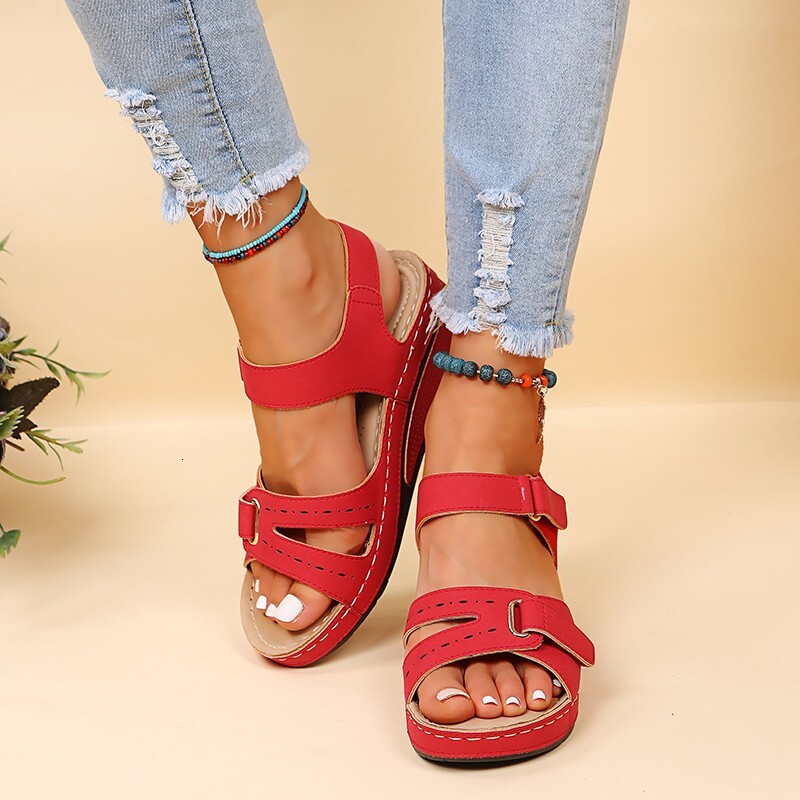 New 2025 Plus Size Casual Peep Toe Hot Roman Style Sandals for Women Outdoor Velcro Shoes ddmythur