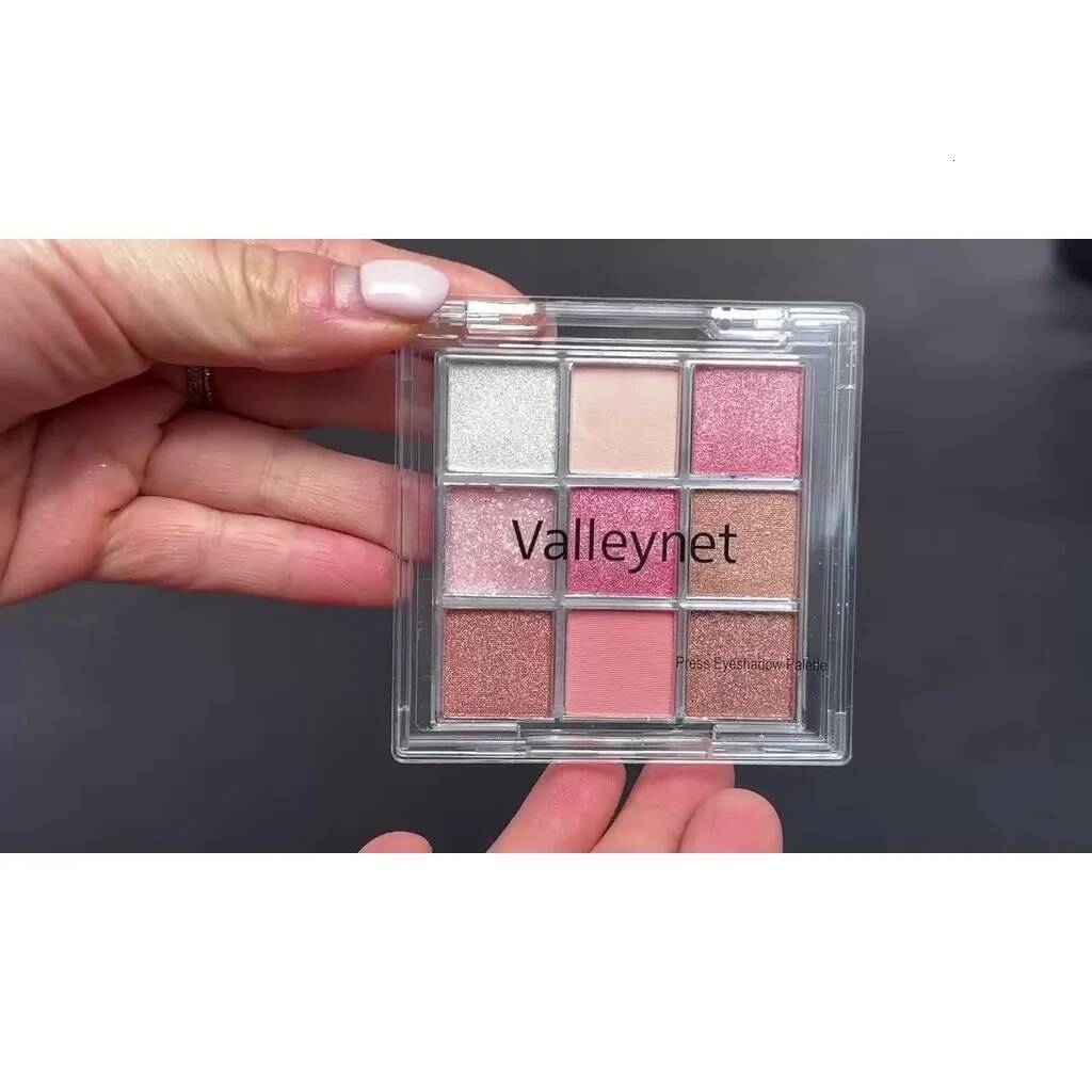 9 Color Pink Eyeshadow Palette, Waterproof, Long-Lasting, Pearly Glitter Finish