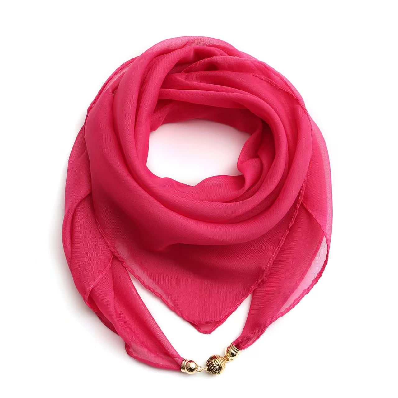 T877 silk scarf women's spring and autumn new magnetic buckle thin red square scarf neck decoration all-match neck lazy scarf