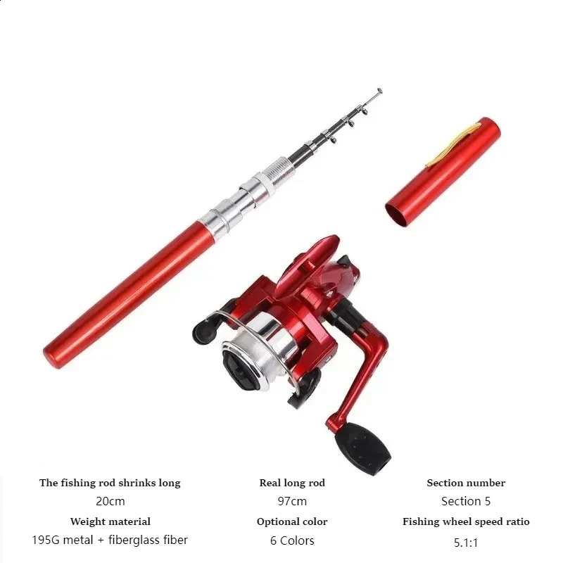 20cm Portable Pocket Telescopic Mini Fishing Pole Pen Shape Folded Rod with Reel Wheel 250530