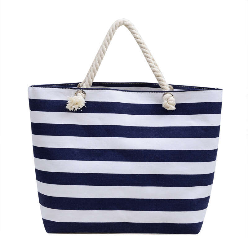 Fashion Striped Canvas Women's Artistic Style Large Capacity Ladies Handbag Shoulder Bag In Stock