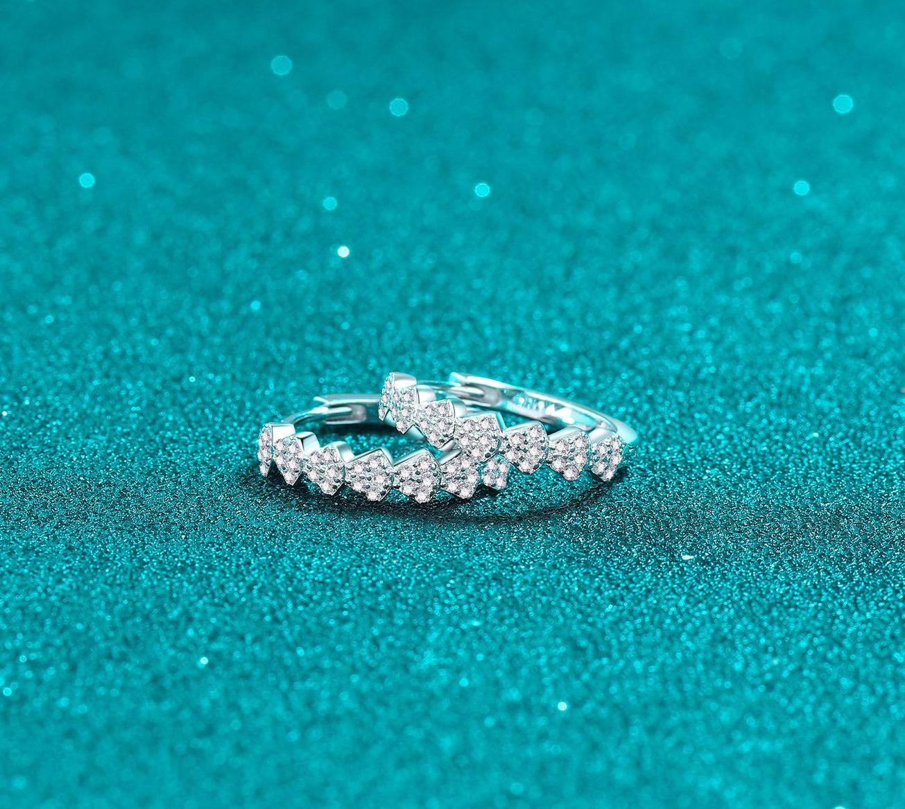 925 Sterling Silver Moissanite Stud Earrings with Diamond Embellishment - Elegant and Simple Hoop Design for Women.