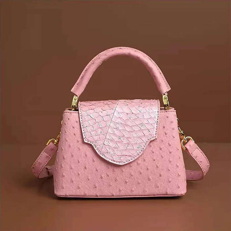 Ostrich Print Designer High Quality Leather Handbag For Women Girls Fashion Single Shoulder Crossbody Bag