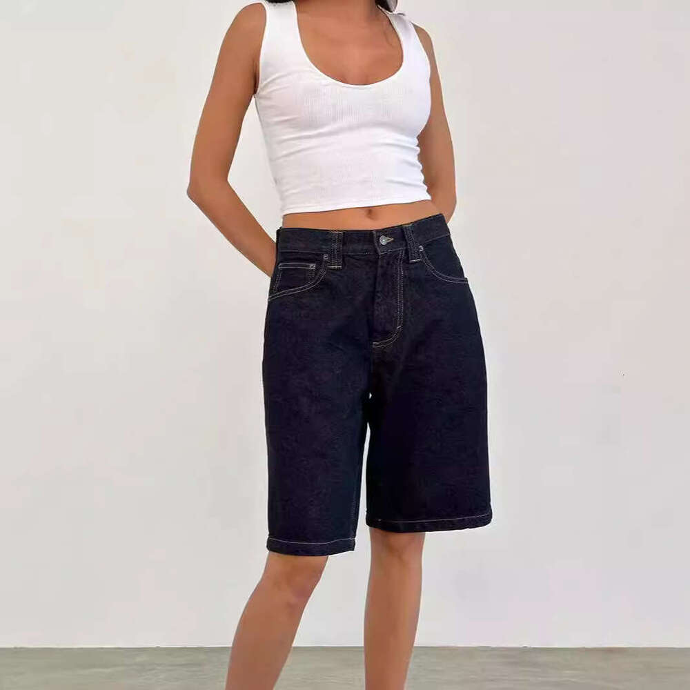 Loose Non-Stretch Denim Mid-Length For Women, Cropped Pants B5
