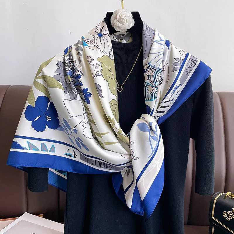 New Fashion Print Twill Silk Scarf Women Hijab Muslim Headband 90cm Square Bandana Foulard Summer Shawl Beach Stoles Echarpe W250602