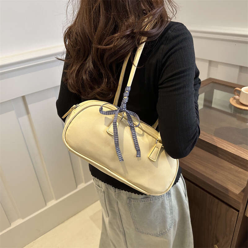 Korean Style Fashion Bowknot Handbag for Women 2024 New Simple Solid Color Underarm Large Capacity Pillow Bag Trendy