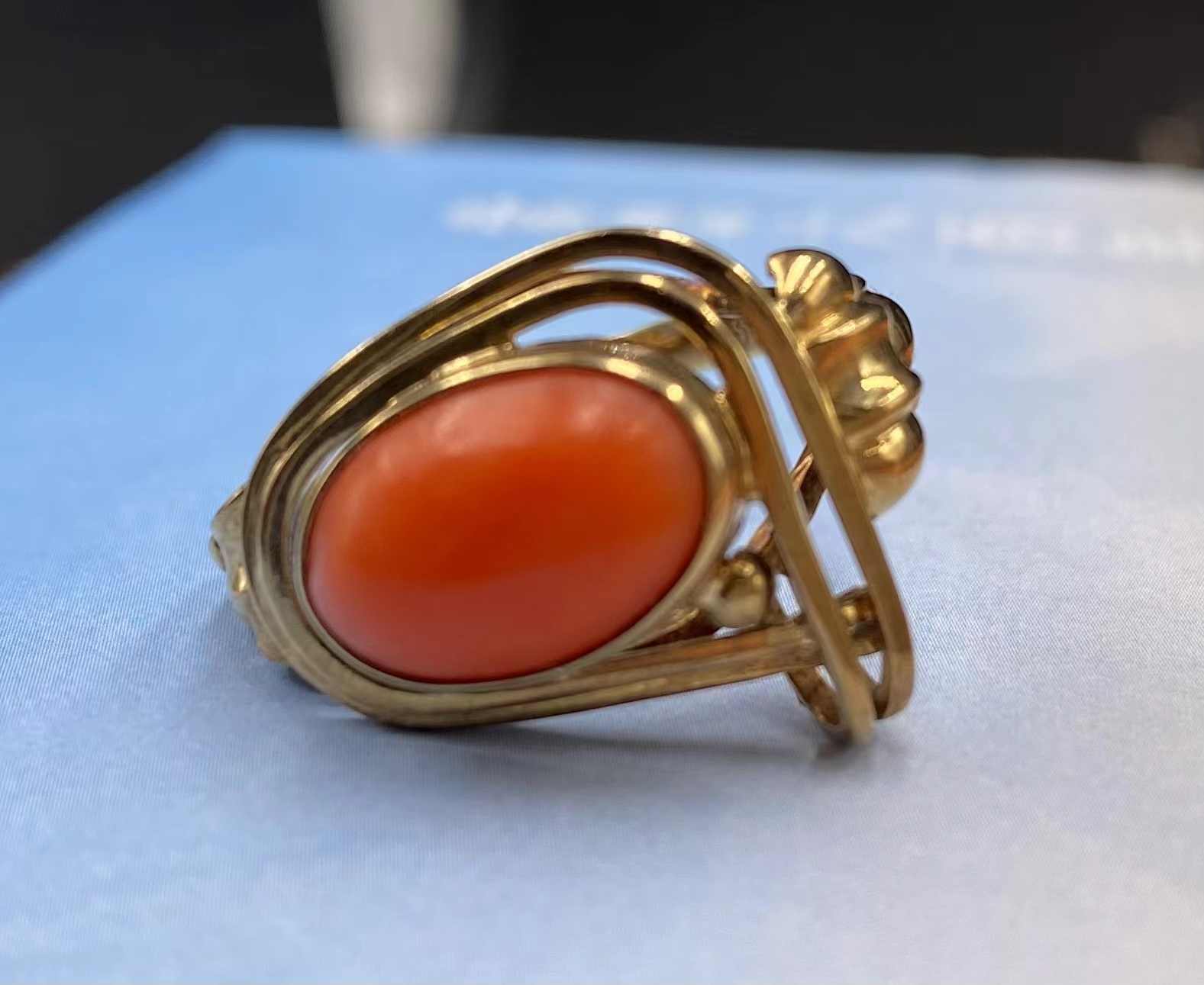 European Returned Antique Ring, Antique Fish Material with Old 14K Gold