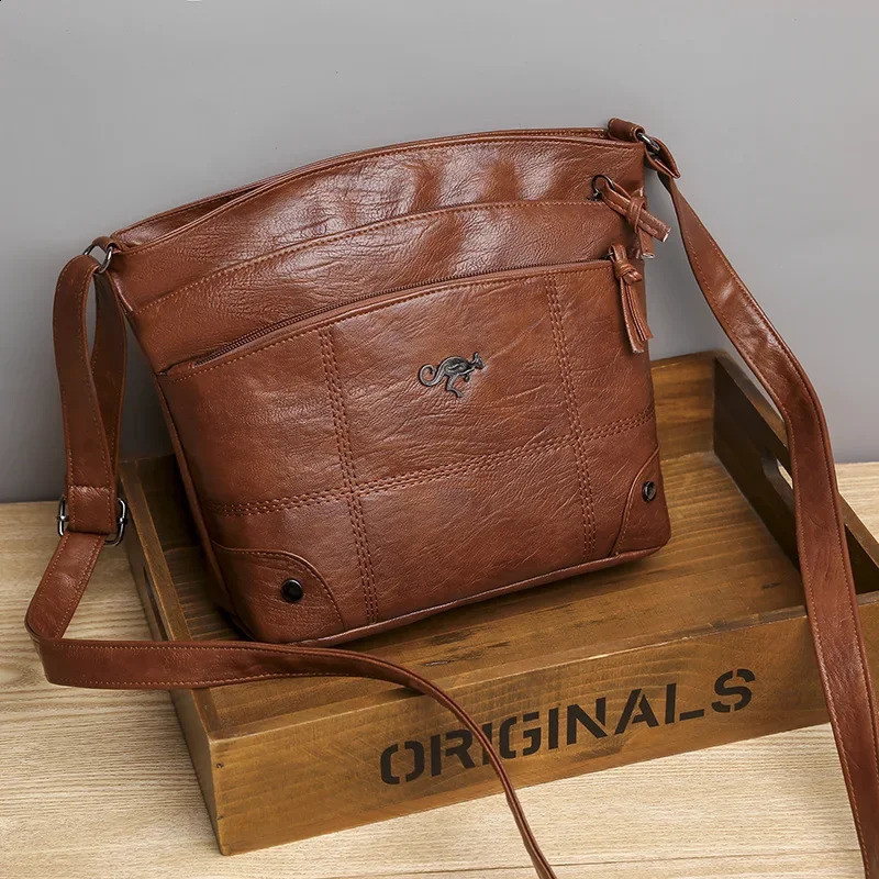 Soft Leather Texture Bag for Womens Crossbody Fashion Shoulder Simple European Trend Retro Multi Large Capacity Handbag 250528