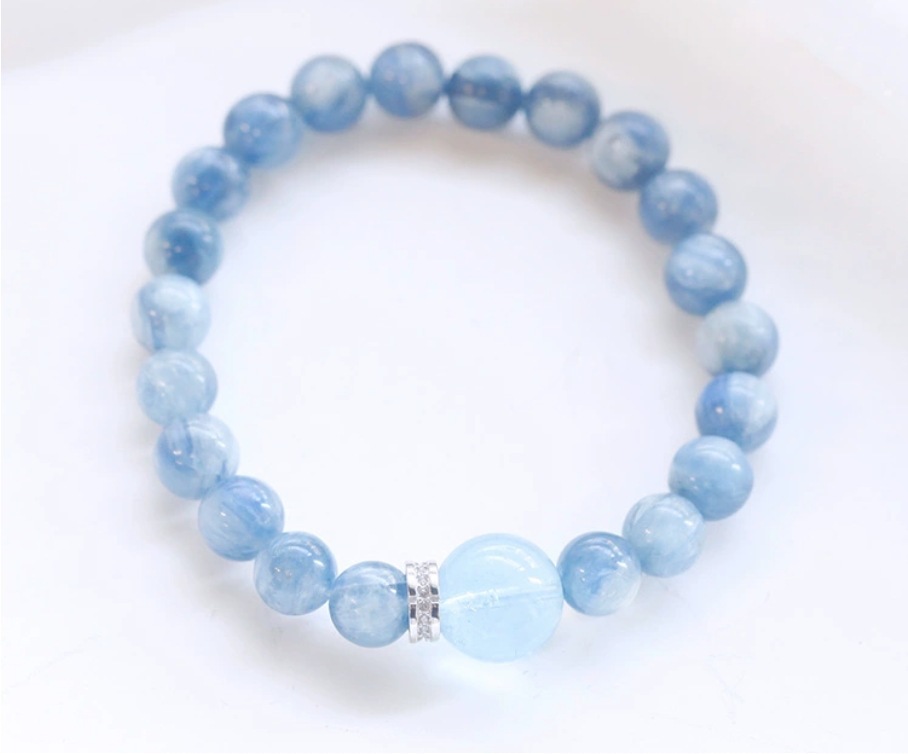 Natural crystal, kyanite, aquamarine bracelet,Aquamarine,wuxing implied meaning Anxiety relief Expressive clarity