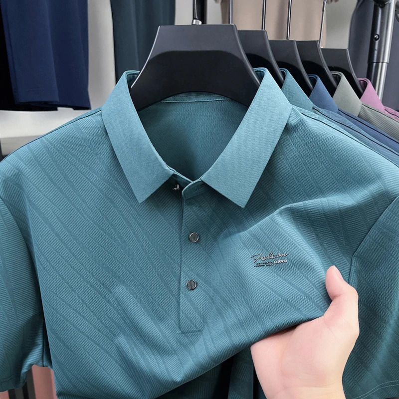 Fashion line printed mens short sleeve polo shirt trend summer item business casual solid color lapel Tshirt 250529