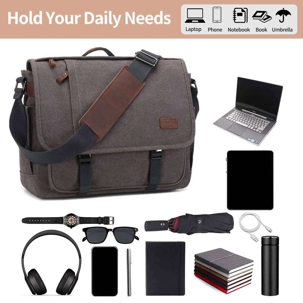 Waterproof Canvas For Men, Messenger Bag ,Shoulder Casual Computer Business Bag, Crazy Horse Cowhide