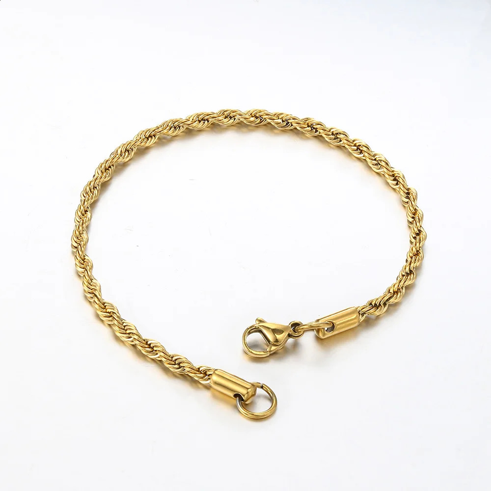 Stainless Steel Rope Chain Bracelet Women Bangle Gold Color Minimalist 3mm 4mm Hand Accessories Trend Hippie Jewelry Female C048 250528