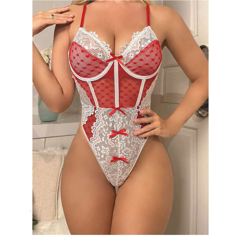 Spell Lingerie Porn Suits Lingerie Shapewear Costume Bodysuit Lace Trim Bowknot Heart Shaped Sheer Sexy Nurse Hat Sexy Lingerie