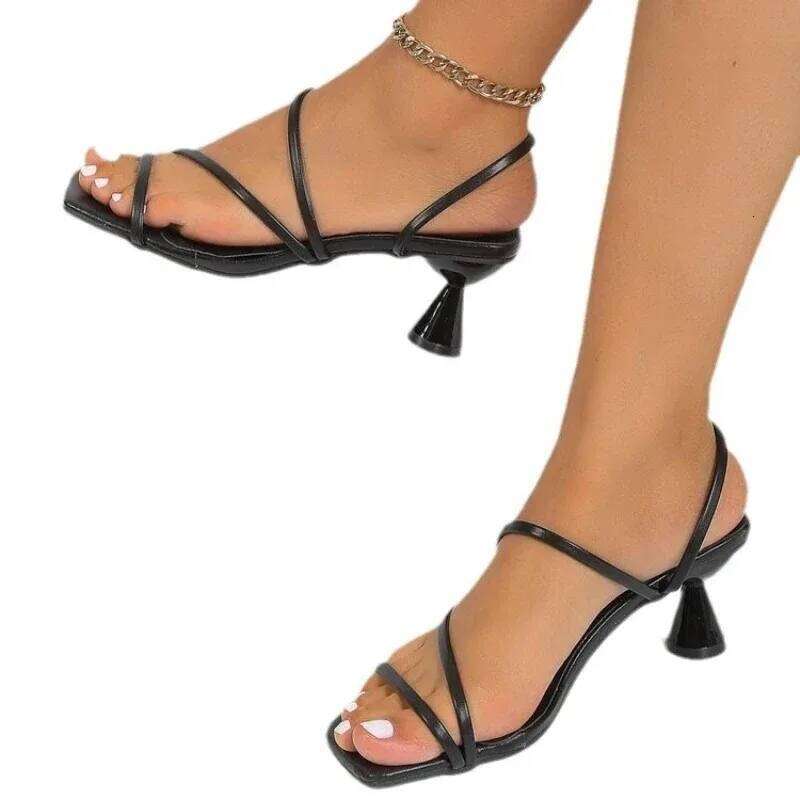 Sexy High Heels Slippers for Women New Summer Pumps Ladies Thin Band Square Toe Sandals Mules Party Shoe Sandalias De Mujer