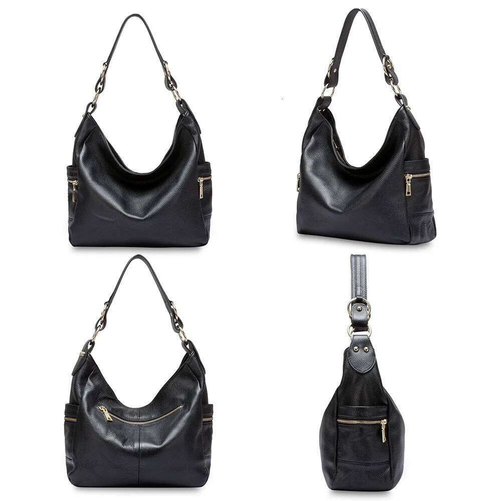 Zency Elegant 100% Genuine Leather Women Hobo Handbag Shoulder Large Capacity Lady Zipper Purse For Ladies Shopper Bag