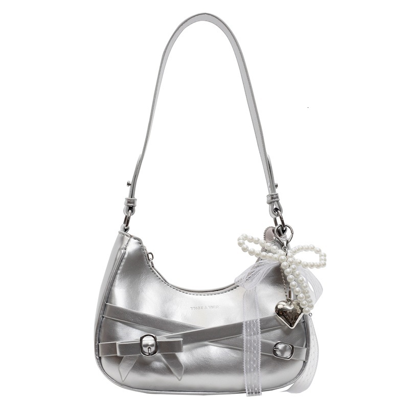 designer Niche Oil Wax Leather Small Bag for Women 2025 New Summer Fashion Lace Bow Underarm Bag Textured Crossbody Bag