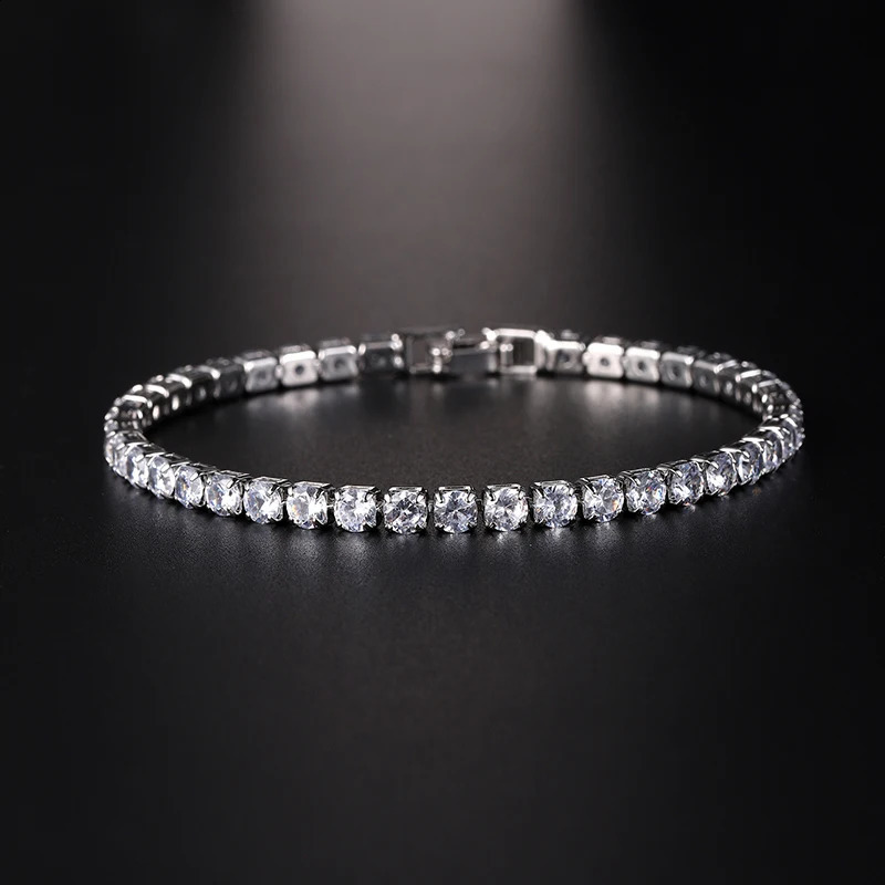 Hiphop Iced Out 4mm Cubic Zirconia Crystal Tennis Bracelets For Women Men Gold Color Silver Color Bracelet Chain Jewelry 250528