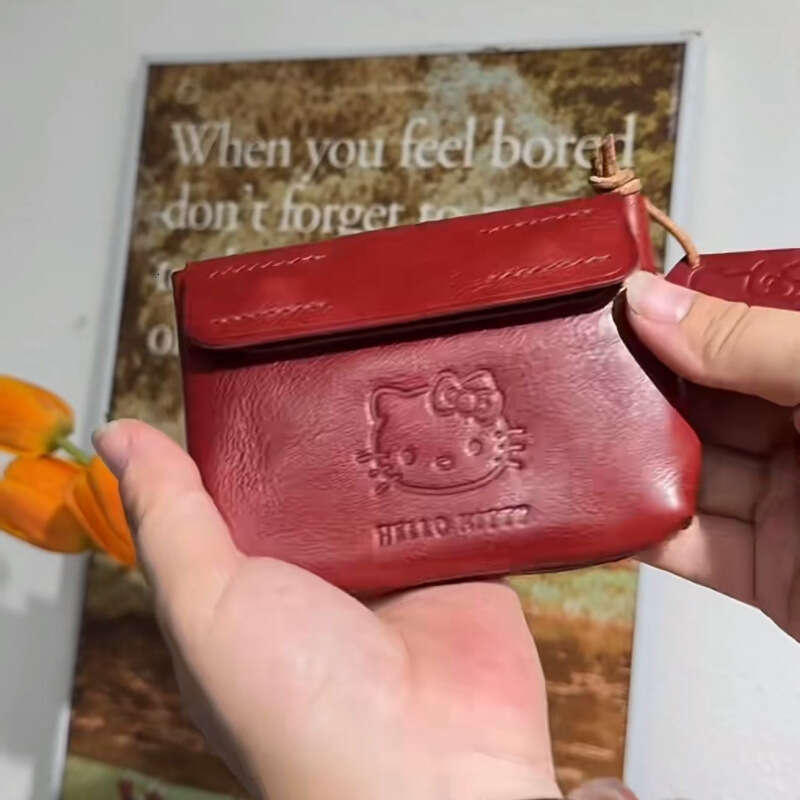 Handmade Red Leather Coin Purse Cute Mini Portable Earphone Small Card Holder