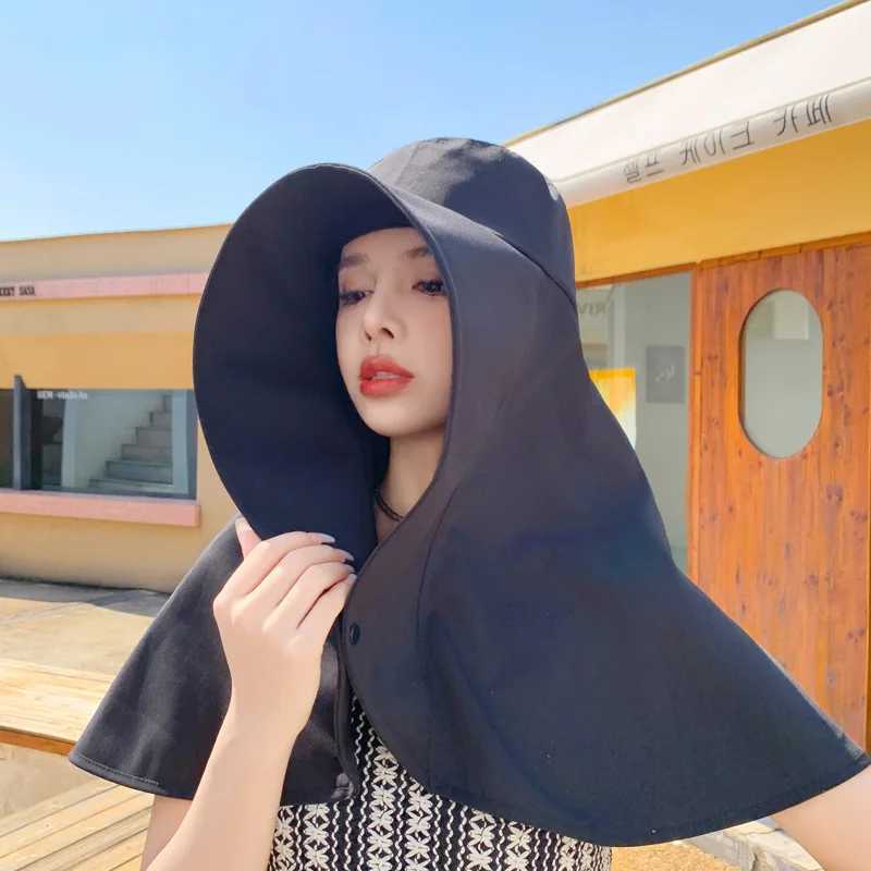 Summer Hats for Women Outdoor UV Anti Neck Protection Sun Visors for Lady Fishing Hiking Wide Brim Shawl Sunscreen Ponytail Cap W250602