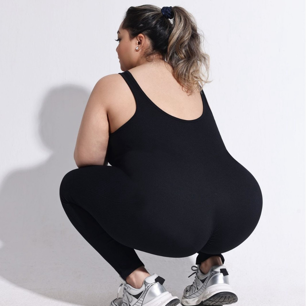 Large Size Backless Thick Threaded Jumpsuit Fixed Shoulder Strap Sports Shapewear Seamless Hip Lift Yoga Suit