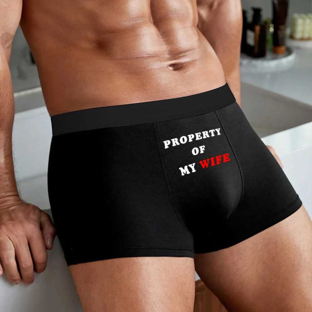 Mens Funny Letter Print Boxer Briefs PROPERTY OF MY WIFE Breathable Boxer Shorts in M/L/XL W250603