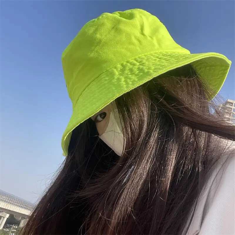 Fluorescent Bucket Hat Women Summer Hat Men Green Sunscreen Shade Street Wash Basin Panama Hat Mens Caps W250602