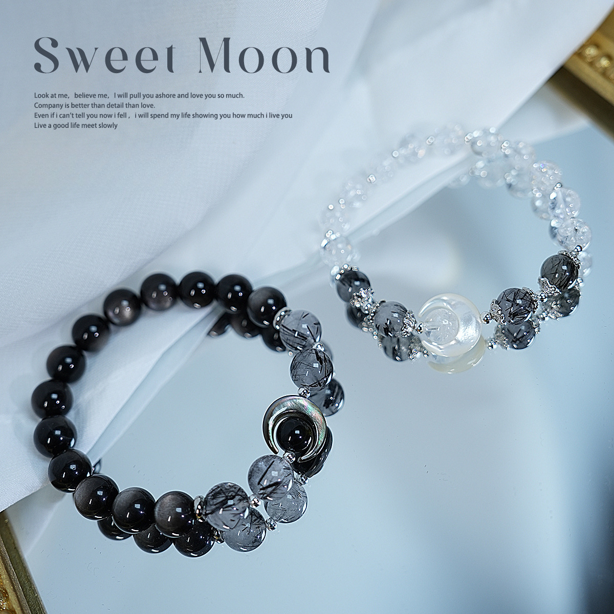 Natural crystal, silver obsidian Asai black hair crystal bracelet,Obsidian,wuxing implied meaning Psychic shielding Energy purification Integrity prot