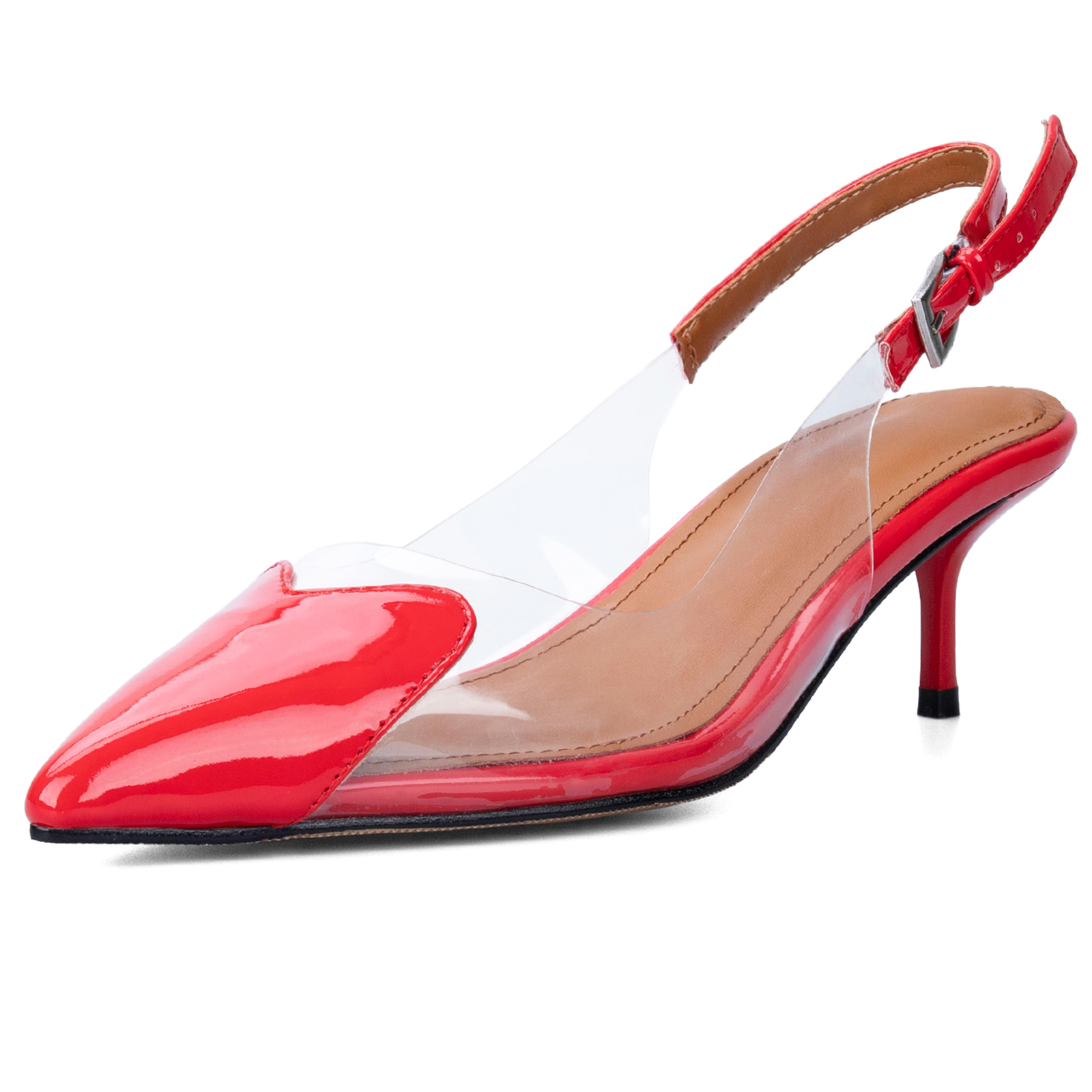 ARQA Womens Slingback Kitten Heels Heart Clear Pumps Low Heel Pointed Closed Toe Party Wedding Dress Shoes