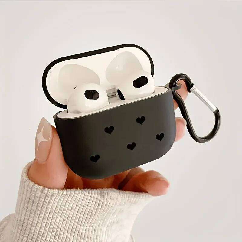 Simple Black Love Heart Pro/Pro2 Soft TPU Wireless Case for Airpod 3/4 Earphone Protective Cover