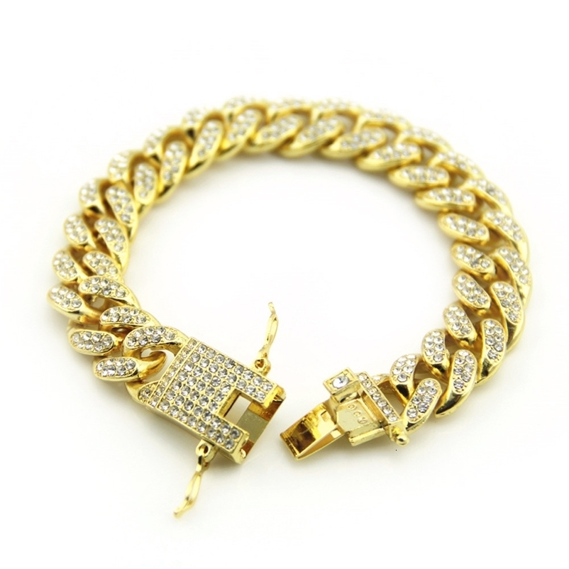 HNSP Full Zircon 12MM Cuban Chain Bracelet For Men Hip Hop Accessory Hand Chains Male Jewelry 250530