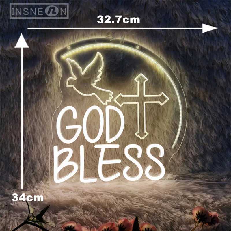 God Bless Neon Signs with USB 3D Engraving LED Wall Decor Lights for Party Home Neon Lighting Sign Baptism Decoration GiftXJ250602