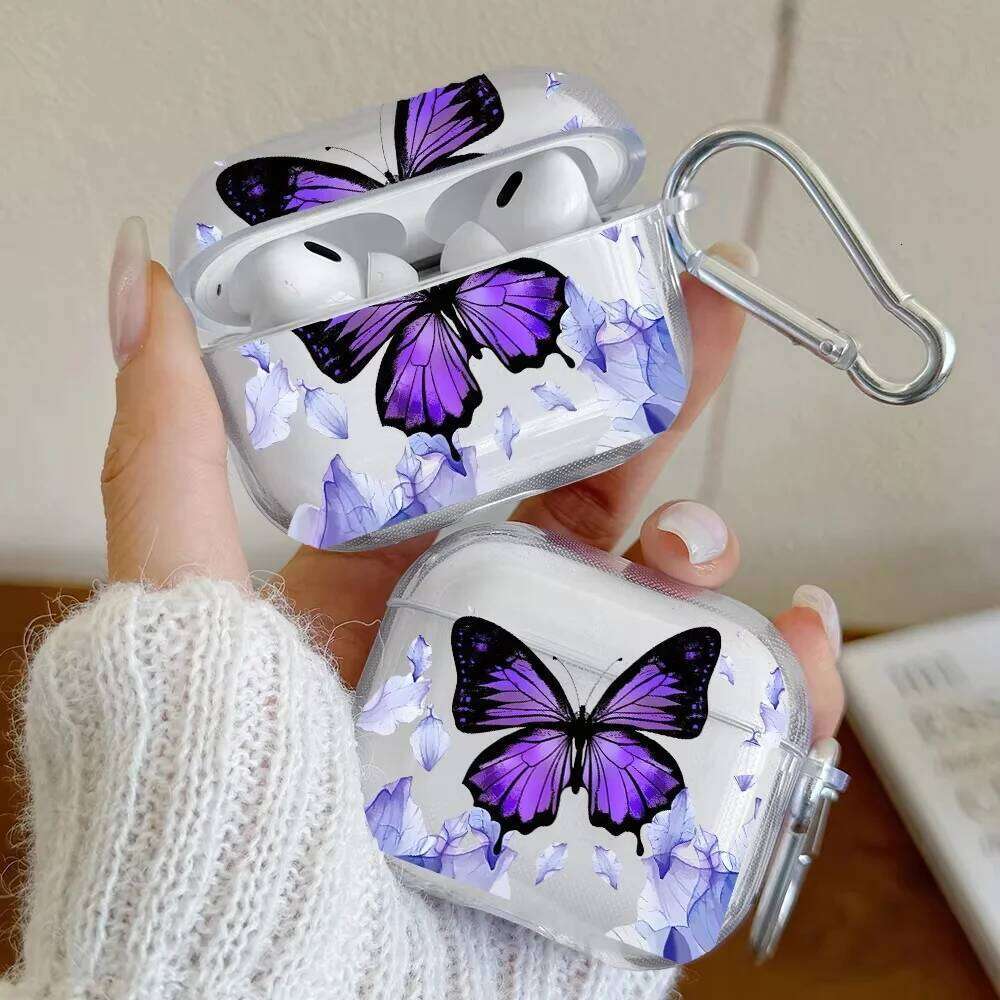 Simple Smiley Face TPU Silicone Purple Butterfly Cover For 1 2 3 4 Pro Headphone Protective Case