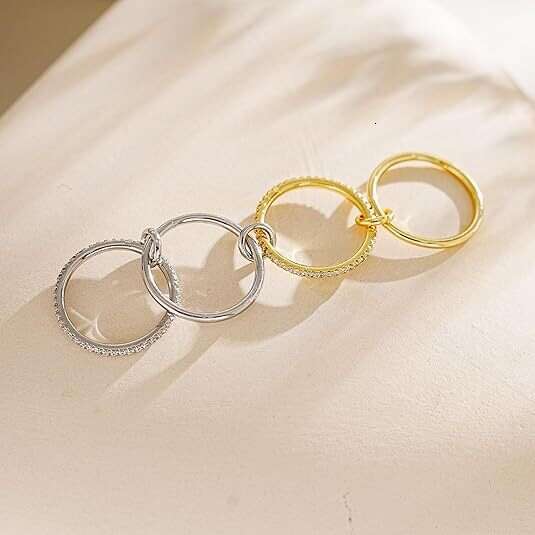 New Stacked Cubic Zirconia Thick Glossy Gold and Silver Double Ring