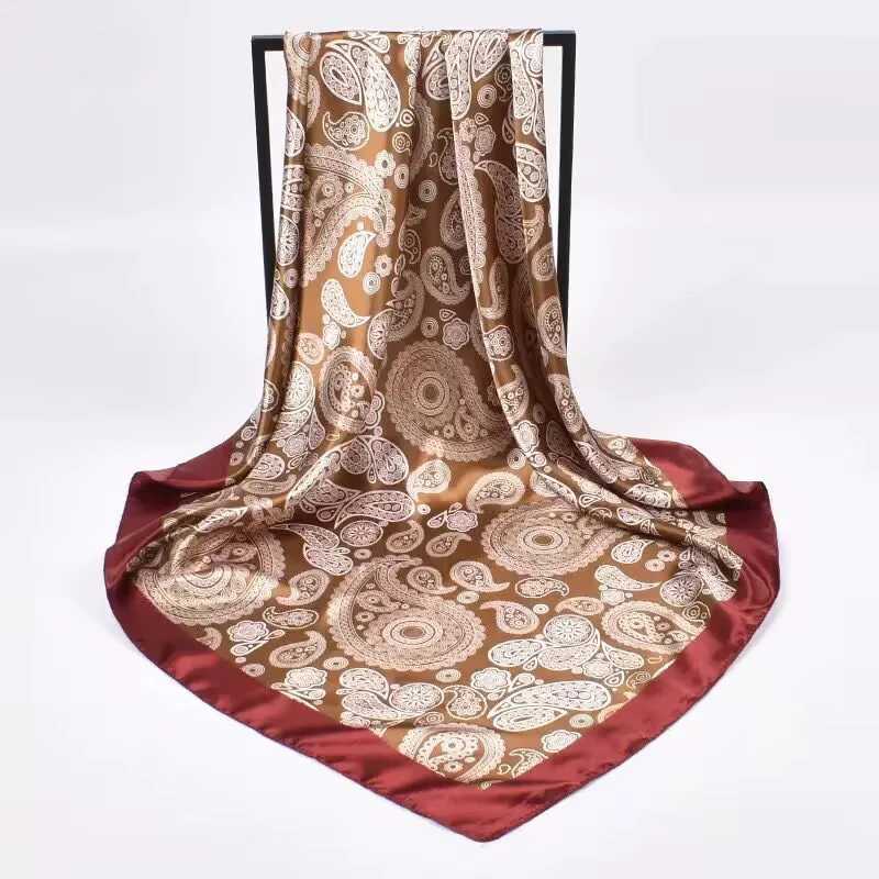 Luxury 2025 Plaid Print Square Silk Scarf for Women Hijab Hair Bands 90cm Neckerchief Female Satin Shawl Ribbon Headband W250602