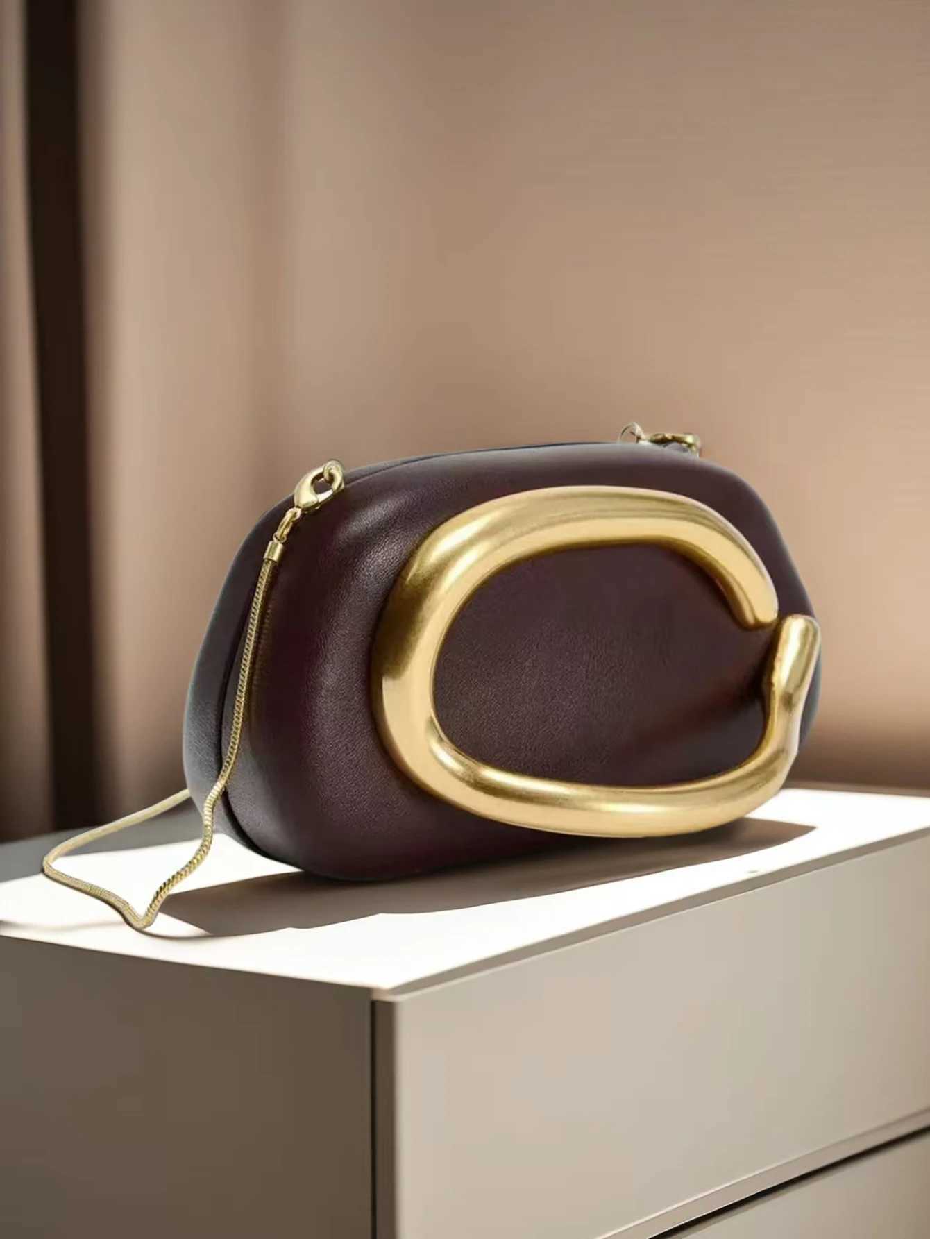 Classic Round Box Clutch Dinner Bag Mini Bag Vintage Metal Handle Chain Single Shoulder W250602