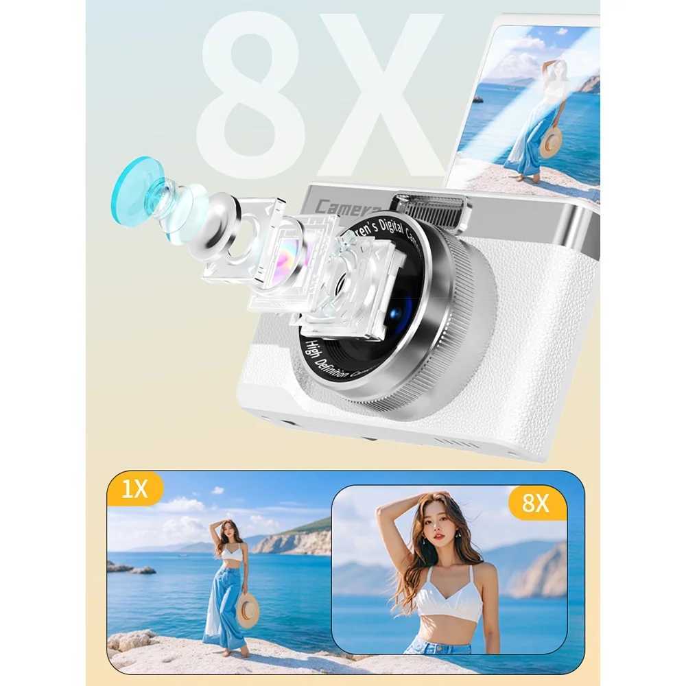 2.4 Sn 1080P HD Digital Camera Anti-Shake 8x Zoom Photography Video Camcorder 4K Recording Autofocus Entry-Level CCD Camera XJ250603
