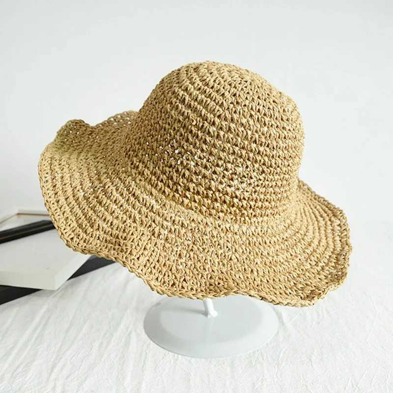 Simple Girl Sun Hat Wide Brim Floppy Summer Hats for Women Beach Panama Straw Dome Weave Bucket Hat Femme Shade Hat Women Hats W250602
