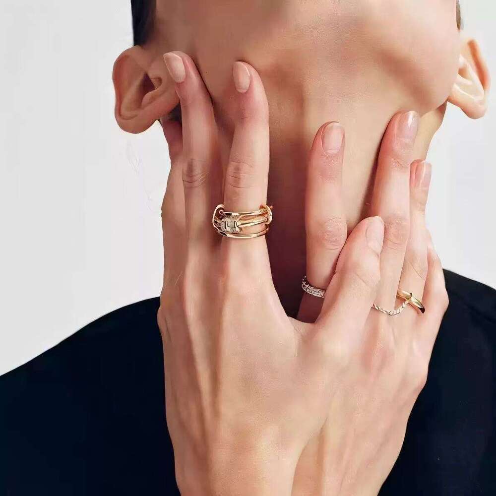 new copper inlaid zircon threering stacking light luxury ring with highend chain