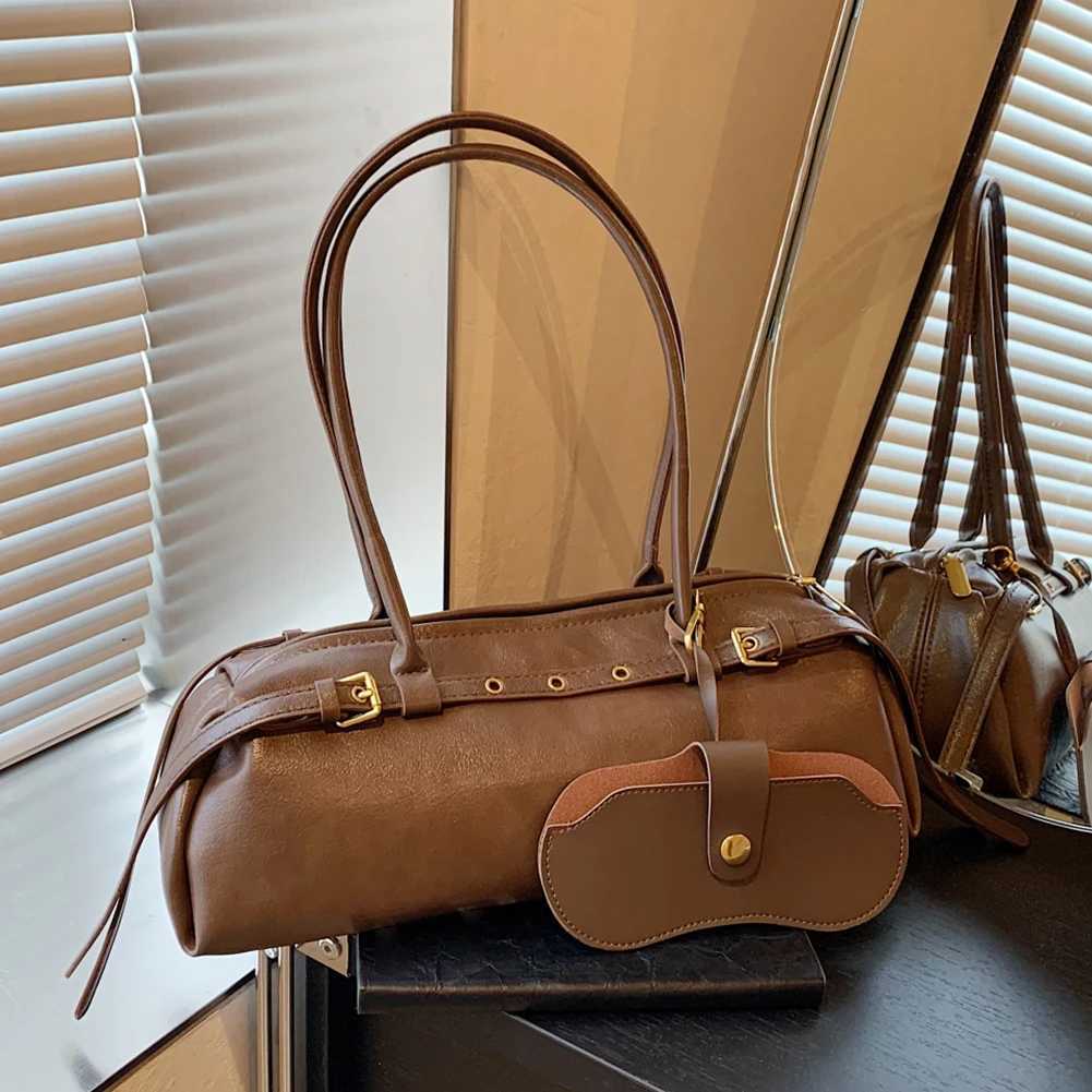 Boston Handbag for Women Solid Shoulder Bag PU Leather Casual Underarm Bag Retro Commuter Bag Y250603
