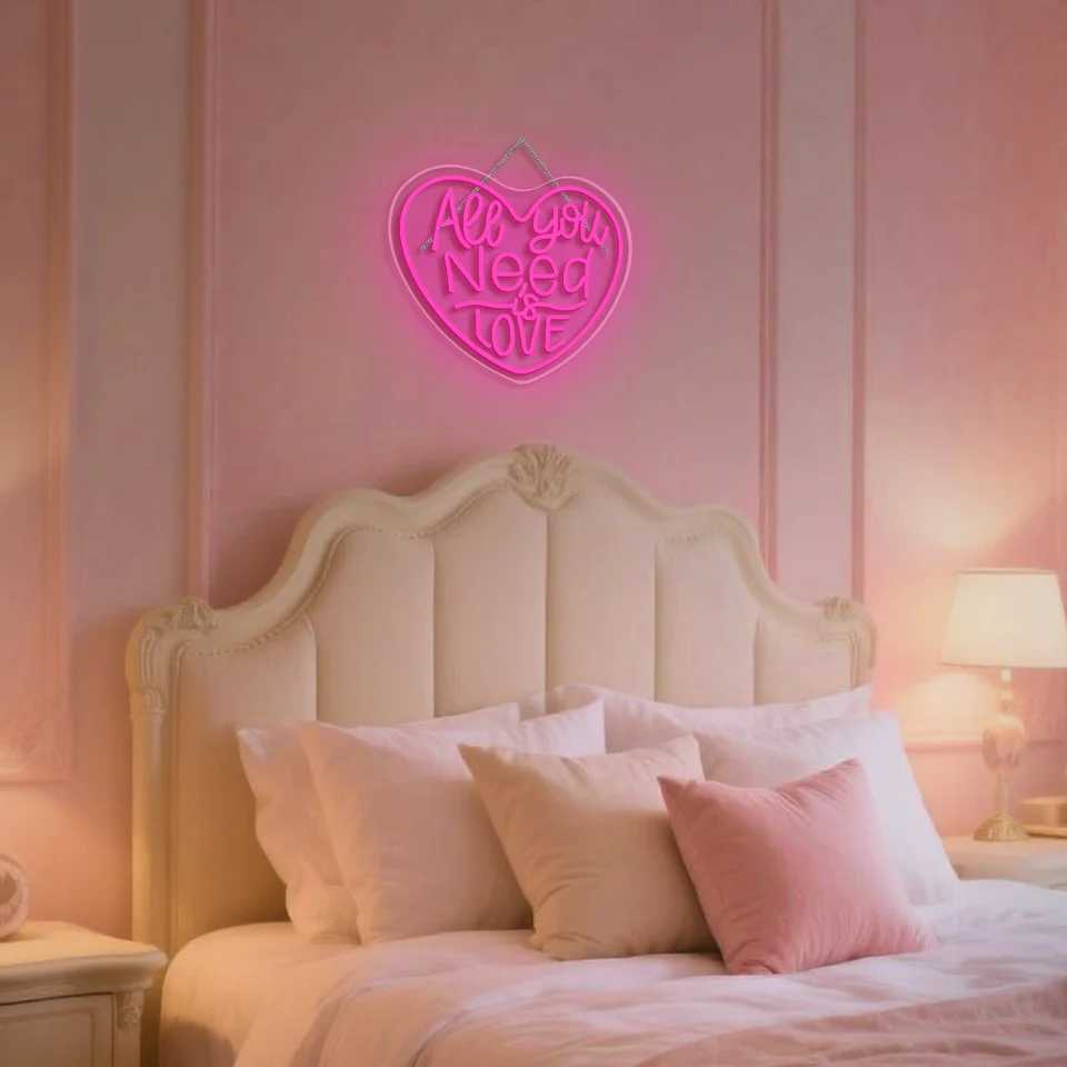 Neon Signs All You Need is Love LED Neon Light Heart Shape Pink Neon Sign Wall Hanging Decor Wedding Birthday Party Decor XJ250602