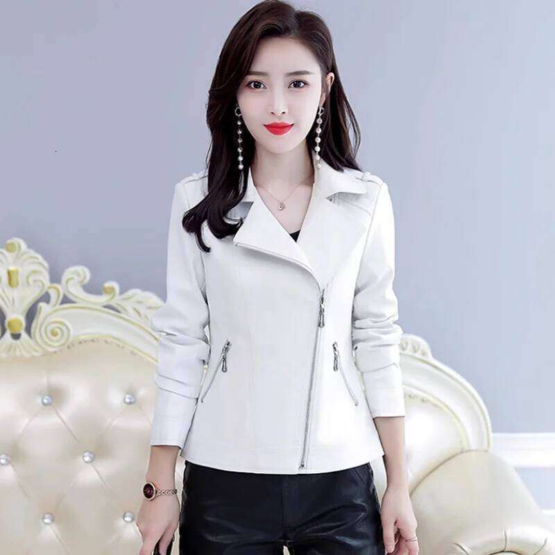 Women's Genuine Jackets, Short Overcoat, Motorcycle Leather Jacket, Slim ing Coat, Female Outwear, Autumn, Winter